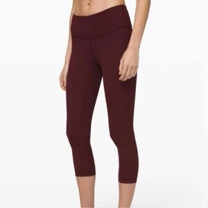 Lululemon Wunder Under Crop Leggings - Burgundy - Medium Rise